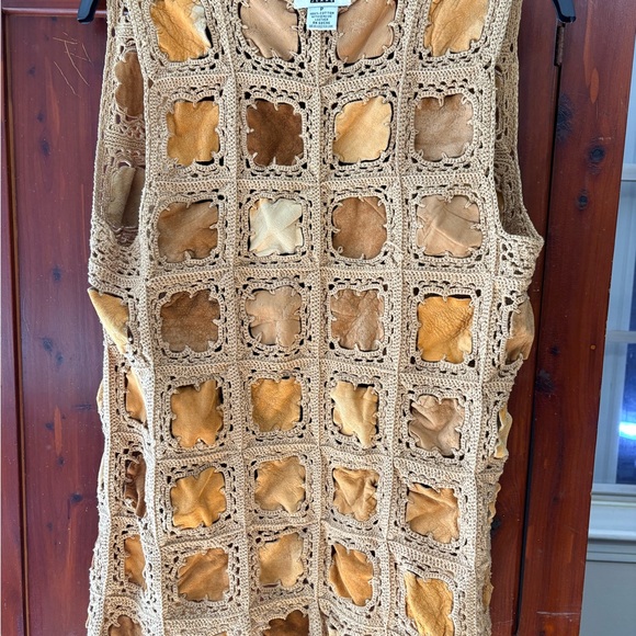 Vintage (90s) DKNY Jeans Crochet Patchwork Vest in Tan and Brown - Picture 6 of 12